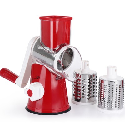 As seen on TV kitchen manual vegetable rotary drum slicer grater roller with 3 stainless steel blades for home use